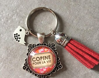 Friend - Key ring 20 mm glass cabochon