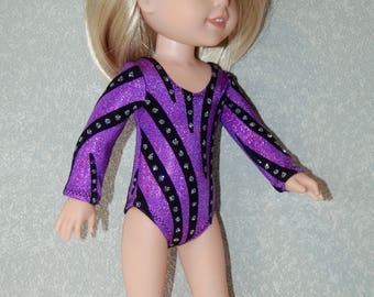 Gymnastics Leotard Doll Clothes Purple Black Glitter handmade for 14.5 inch Wellie Wishers tkct1143 READY TO SHIP