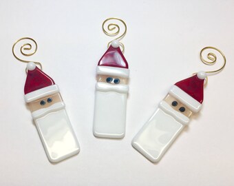 Fused Glass Santa Ornaments Set of 3