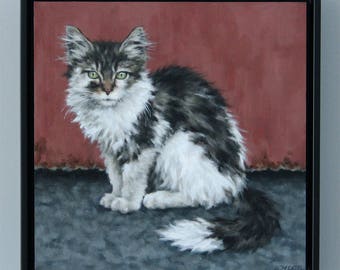 Kitten Painting Original Framed Art Cat Oil Painting Wall Art by Sarah Becktel