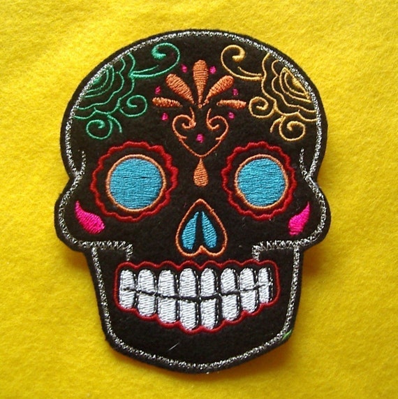Day of the Dead, Sugar Skull Embroidery Patch blue eyes