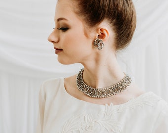 Kramer Rhinestone Necklace and Earrings Set - Vintage 1950s Bridal Jewelry