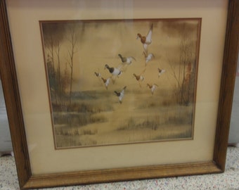 Vintage Flying Ducks Watercolour/Signed