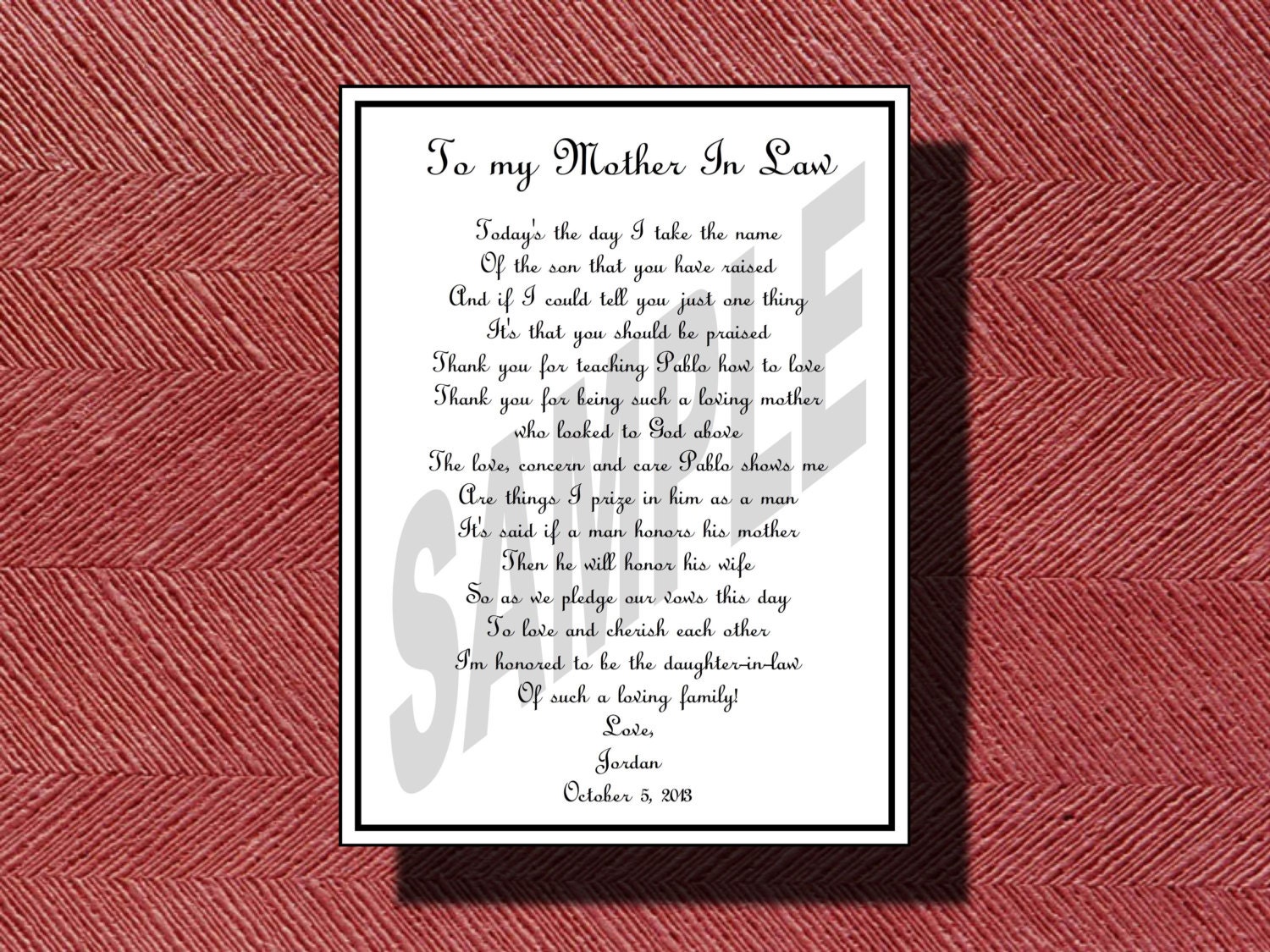 Wedding Day Mother-in-Law Poem DIY Printable