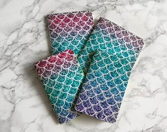 Mermaid Scale Glitter Patterned Traveler's Notebook Insert - Blank, Dotted or Grid Pages