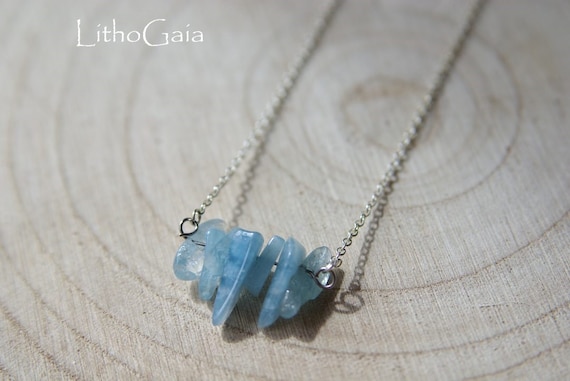 Aquamarine Bar necklace, Silver 925 necklace, Aquamarine Gemstone, birthstone, Aquamarine jewelry, Minimalist, Zodiac Necklace