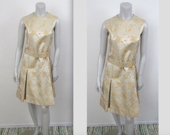 Vintage 60s Mod Harvey Berin by Karen Stark Brocade Box Pleat Dress 34B