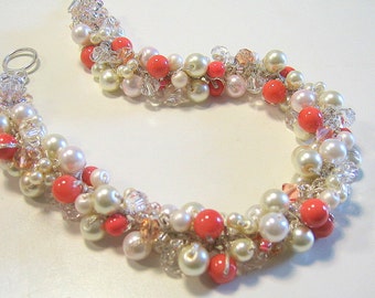 Pearl BRIDAL Necklace, POPPY, Coral, Guava, Persimmon, Pale Pink, Salmon, Ivory Cream, Limited Edition Color Pearl Necklace, Sereba Designs