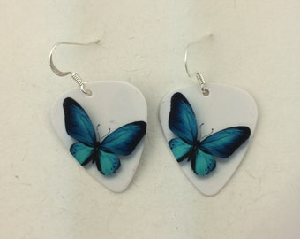 Blues butterfly guitar pick earrings