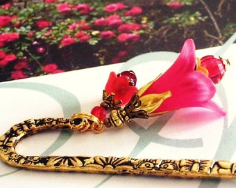Bookmark spring Tulip red flower Crystal bronze vintage MP145