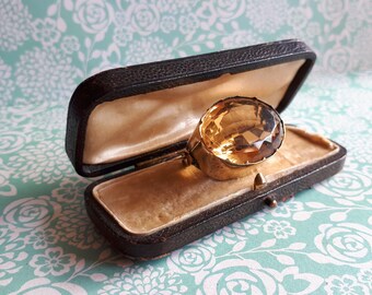 Victorian Large Citrine Stone Brooch - Gold Plated on Silver - Made in England circa 1880s