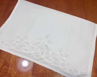 Vintage White kitchen hostess finger tip towel with battenburg lace edging for housewares, home decor by MarlenesAttic