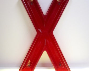 Vintage Translucent Red Plastic Marquee Letter X Wall Hanging 17 inch tall by 11 inch wide