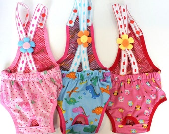 SET of 3 COLORS Diapers Sanitary Pants Stay On Female Suspenders For SMALL Dog (Pink/Blue/Hot Pink)