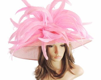 Gorgeous Candy Pink Woodpecker Hat for Kentucky Derby, Weddings (40 colours available)