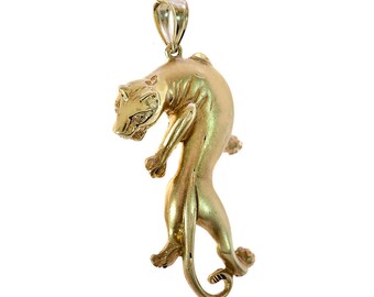 14K Yellow Gold Panther Cat Pendant