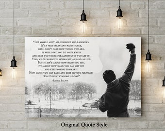 Rocky Inspired Motivational Art, World Ain't Rainbows, Inspirational Quote, Custom Raised Canvas Art