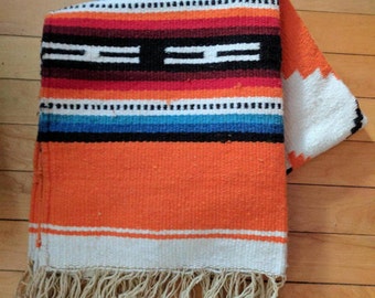 Vintage Wool Mexican Saddle Blanket or Rug