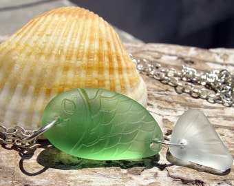 White Fish Sea Glass Necklace - Beach Jewelry Necklace - Surfer Necklace - Bohemian Seaglass Jewelry - Boho