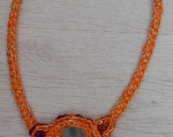 Freeform crochet necklace with seaglass