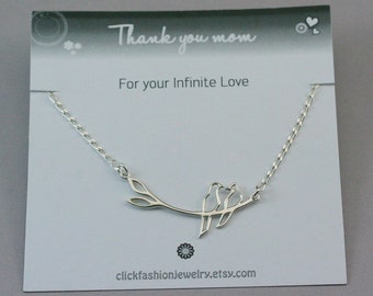 Love birds necklace, silver bird necklace, 2 birds necklace, sterling silver necklace, bird jewelry, mother necklace, mothers day gift