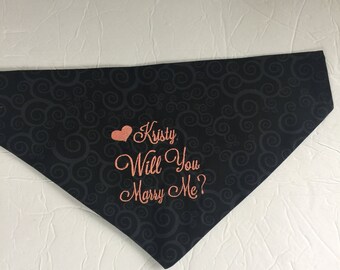 Marry Me Dog Bandana, Reversible Dog Bandana, Wedding Dog Bandana, Personalized Dog Bandana, Custom Dog Bandana, Slide on Dog Bandana