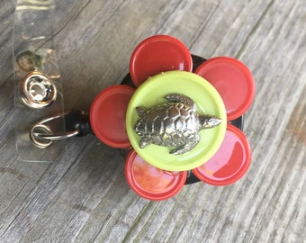 Name badge reel nurse badge recycled medication caps badge holder sea turtle
