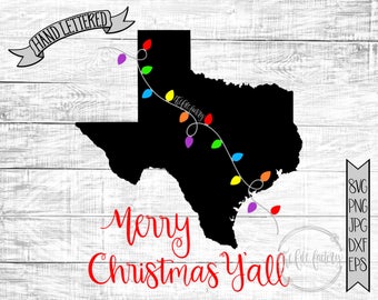 Merry Christmas Y'all Texas Christmas Lights SVG / Merry Christmas Y'all Cut File and Printable / Commercial Use