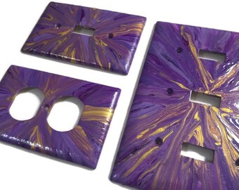 Purple light switch - Purple and Gold Explosion hand painted light switch plates custom size