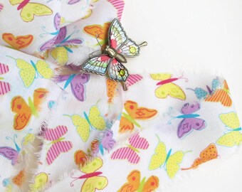 Frayed Edge Cotton Craft Ribbon - Butterflys - 2 yds - 2m - Shabby Style Gift Ribbon