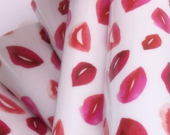 Pink Lips Gloss Printed Vinyl - Vinyl Rolls - Embroidery Canvas Backed Vinyl - Applique Vinyl Supply - Bow Supply - Faux Leatherette Leather
