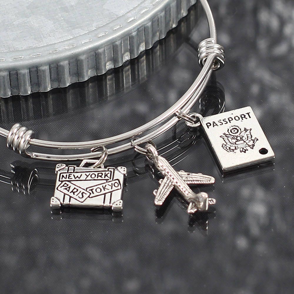 Flight attendant bracelet charm bangle travel gift airplane