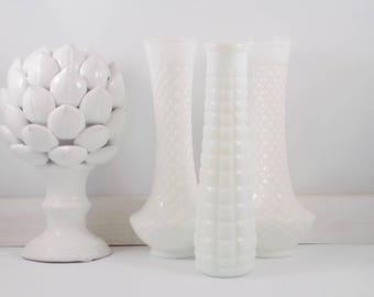 White Milk Glass Vases,white glass,vase,bud vase,EO Brody,mid century modern,white,vintage decor
