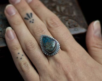Feather Ray Jewelry - handmade sterling silver blue azurite ring size 5 silver jewelry