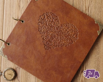 Love Heart - Engraved Expandable PU Leather Scrapbook DIY Photo Album for Weddings, Engagement, Anniversary