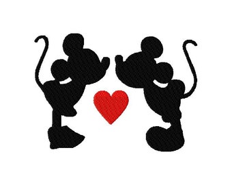 INSTANT DOWNLOAD Walt Disney Mickey and Minnie Mouse Kissing in Silhouette Machine Embroidery Design