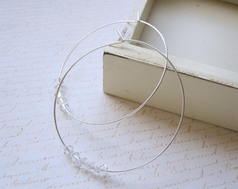 Large Silver Plated Hoops with Swarovski Crystals Silver Hoop Earrings