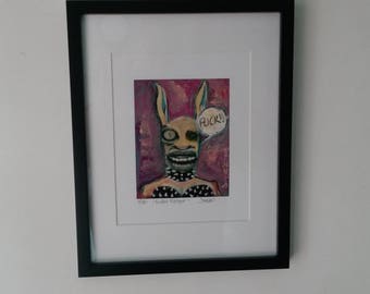 Outsider Art Print framed - Art Brut - Primitive art Print, Raw art, " F**ken Rabbit! Print"