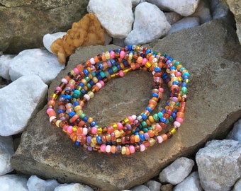 Festival Stack Bracelets, Beaded Stretch Bracelet 7 Stack Set, Bohemian Hippie, colorful Beaded Bracelets, Gypsy bracelets