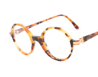 Fendi FV223 vintage round eyeglasses with tortoise frames and golden details