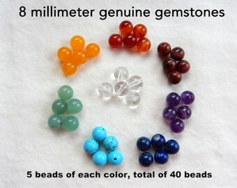 Natural Genuine Semi Precious Gemstone Chakra Beads Healing Yoga Bracelet Meditation Jewelry Making Supply Complete Collection Seven Chakras