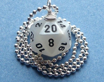 D20 Dice Pendant - Pearl White - Geek Gamer DnD Role Playing RPG