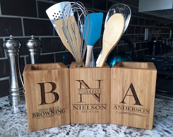 Personalized Bamboo Utensil Holder - 8 Designs Available
