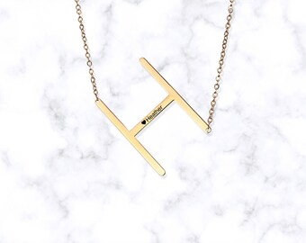 Large Initial Necklace, Oversized Letter, Oversized Initial Personalized, Sideways Initial, Oversize, Bridesmaid Gift, Necklace for Women