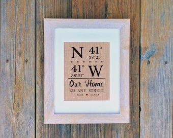 OUR HOME print: Coordinates Print, Home Coordinates, Closing Gift, Personalized Burlap Print, Housewarming Gift, Entryway Art, Realtor Gift