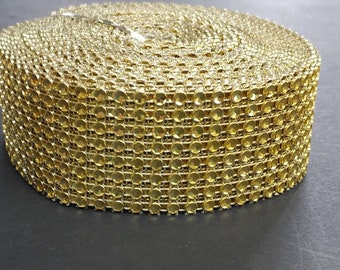 FREE SHIPPING - .16"x10YD Gold Rhinestone Ribbon