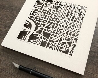 Indianapolis or Michigan City, Indiana hand cut map ORIGINAL, 10x10
