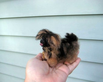 Needle Felted Dog / Custom Pet Portrait by Fiber Artist GERRY / poseable / example Pekingese