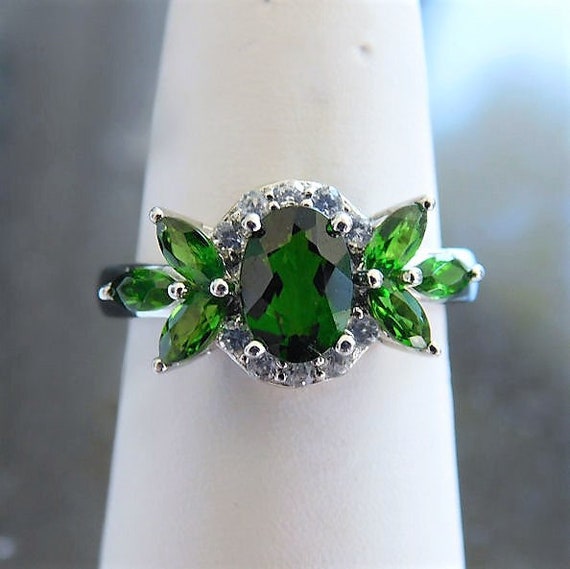 Russian Chrome Diopside Ring / Siberian Emerald / Size 6 / Sterling Silver / Unique Engagement / Promise