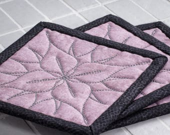 Fabric Drink Coasters. Quilted Drink Coasters set of 3